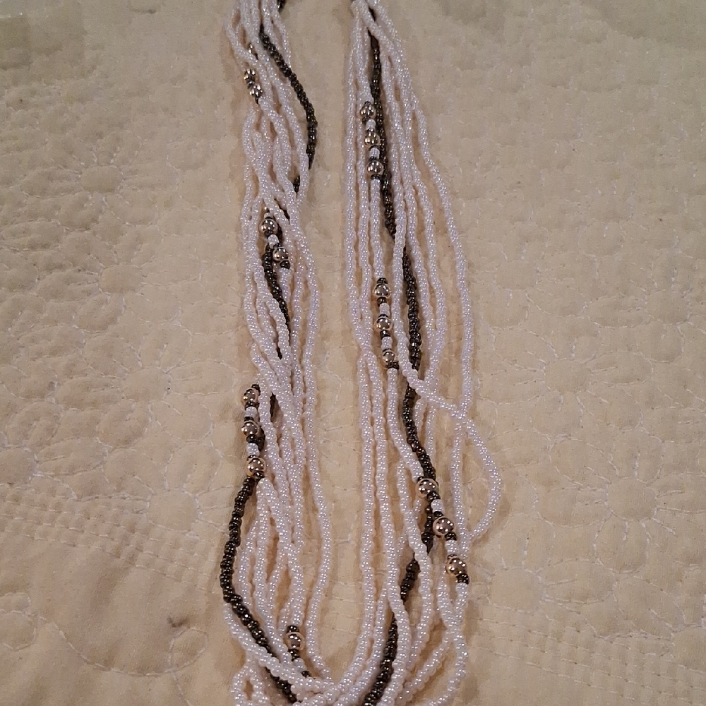 Layered White and Gold Seed Bead Necklace - Women Jewelry